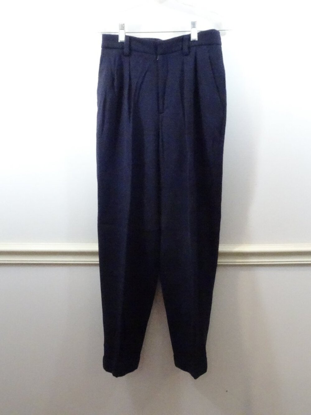 Linda Allard Ellen Tracy 6P Navy 100% Wool Pleated Front Cuffed Hem Trousers